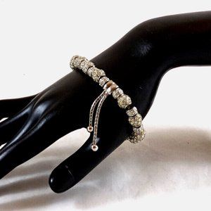 Beaded Rhinestone Silver Tone Stretch Bracelet